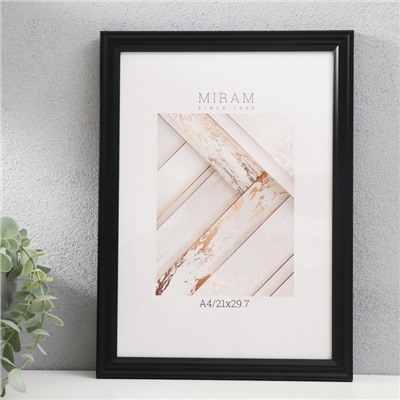 Фоторамка для фото 21×29.7 см (A4) «МИРАМ», пластик, чёрный, (пластиковый экран)