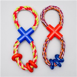 Игрушка тренировочная канатная «Восьмёрка с кольцами», до 25 см, до 140 г, микс цветов