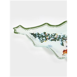 Блюдо сервировочное новогоднее Доляна «Зверьки в лесу», 24.5×24.7×2 см, стекло, белое