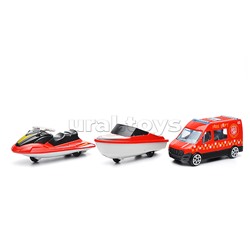 Катер в комплекте с машиной, красный, в коробке