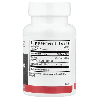 Metabolic Maintenance, Витамин D3 и витамин K2 MK-7, 60 капсул