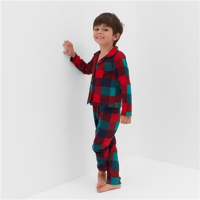 Пижама детская новогодняя (рубашка и брюки) KAFTAN Xmas mood, размер 30 (98-104 см), красно-зелёная