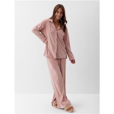 Пижама женская (рубашка, брюки) KAFTAN Plushy, размер 52-54, розовая