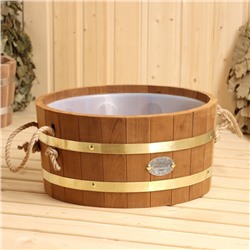 Шайка - таз для бани и сауны, 10 л, деревянная, пластиковая вставка, ручки - верёвки, с термообработкой, «Добропаровъ»