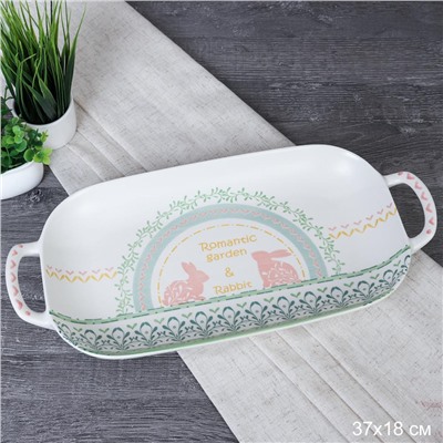 Блюдо с ручками прямоугольное 36х17 см / RG-324 /уп 15/ Пасха Кролики