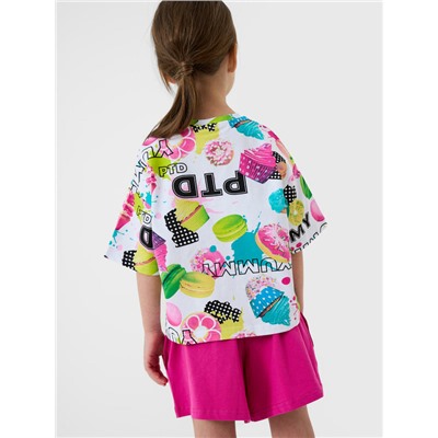 Комплект трикотажный для девочек: фуфайка (футболка), шорты