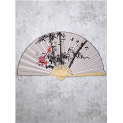 Веер 63 см бамбуковая основа Серый с Цветами / 622-12 /уп 75/742905