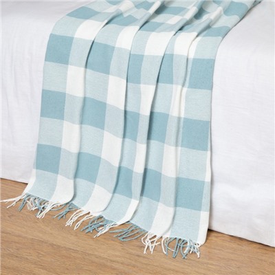 Плед Пикник 140×200 см, белый/мятный, хлопок 20%, пан 40%, полиэстер 40%