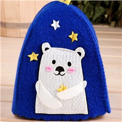 Шапка для бани и сауны «Застенчивый мишка», полиэстер, детская, синяя