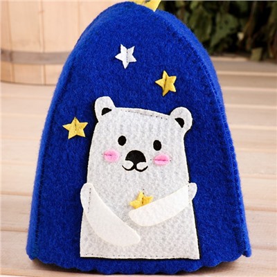 Шапка для бани и сауны «Застенчивый мишка», полиэстер, детская, синяя