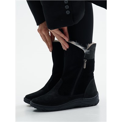 Полусапоги женские чёрные крейзи с замком на литой подошве