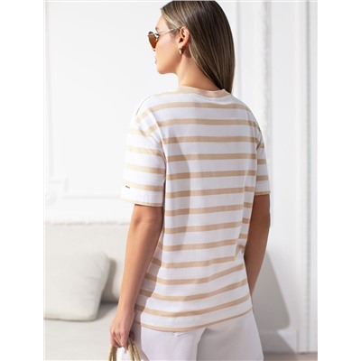 Свободная футболка в широкую полоску из премиального хлопка с эластаном