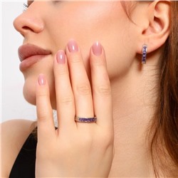 Комплект ювелирной бижутерии в форме дорожки серьги и кольцо 17 р, покрытие посеребрение, вставка: фианиты, цвет: фиолетовый, арт.213.655-17