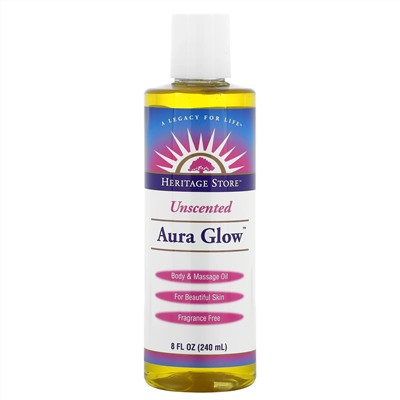 Heritage Store, Aura Glow, масло для тела и массажа, без запаха, 240 мл (8 жидк. унций)