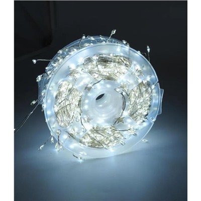 Гирлянда нить МИШУРА, хвойная лапа, (провод БЕЛЫЙ) с ПУЛЬТОМ, свечение холодное - белое