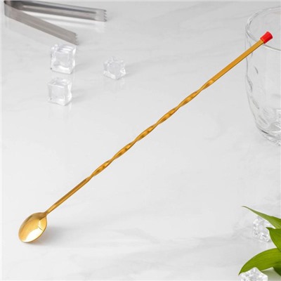 Ложка барная с мадлером из нержавеющей стали, длина 33.5 см, цвет золотой