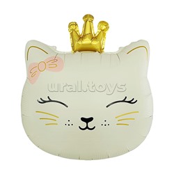 Шар (24''/61 см) Фигура, Кошечка Принцесса, Кремовый, Сатин, 1 шт. в уп.