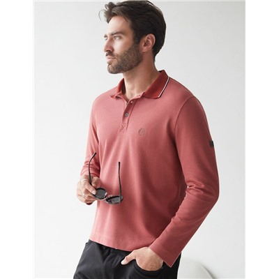 Лонгслив из фактурного трикотажа с плетеным воротником поло с застежкой на пуговицы