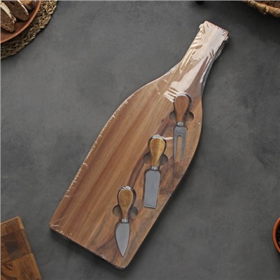 Набор для подачи сыра Magistro Bottle, 3 ножа, 48×17×1.5 см, акация