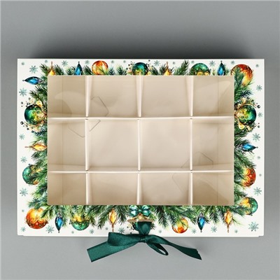 Коробка под 12 конфет с ячейками «С Новым годом!» 18.5×13.5×3.5 см