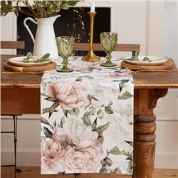 Дорожка на стол Этель «Пионы» 40×145 ±5 см, 100% хлопок, саржа 190 г/м², белая/розовая