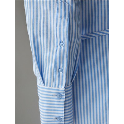 Удлиненная блузка с поясом в тонкую полоску из хлопка