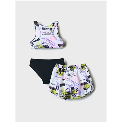 Комплект для девочек: купальный костюм трикотажный, шорты текстильные плавательные