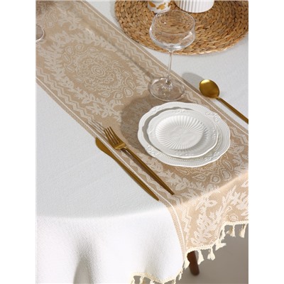Скатерть «Этель», бежевая, с орнаментом, 140×140 см