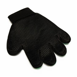 Перчатка-щетка для шерсти, на левую руку, с удлинёнными зубчиками, из неопрена, зелёная