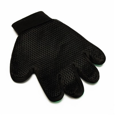 Перчатка-щетка для шерсти, на левую руку, с удлинёнными зубчиками, из неопрена, зелёная