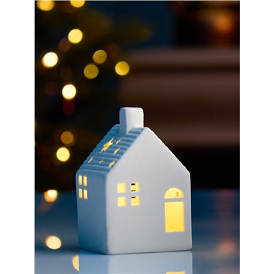 Светодиодная фигура «Дом» 6×6×9.5 см, 1 LED, керамика, от батареек LR44×2, свечение тёплое белое