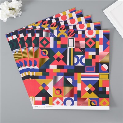 Бумага для скрапбукинга двусторонняя Color geometry, плотность 180 г, набор 5 шт., 30.5×32 см