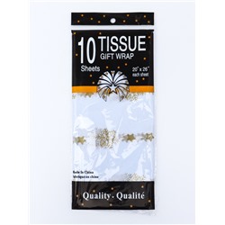 Бумага упаковочная новогодняя тишью «Снежинки со звездами», золотистый, 50×66 см