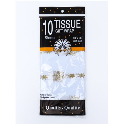 Бумага упаковочная новогодняя тишью «Снежинки со звездами», золотистый, 50×66 см