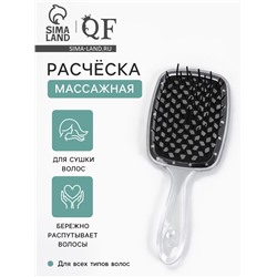 Расчёска массажная, широкая, вентилируемая, 20.5(±1) × 8.5 см, прозрачная