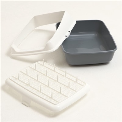 Лоток для кошек, 50.5×39×23 см, с сеткой и совком, пластик, серый