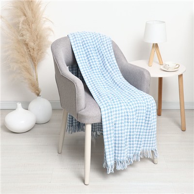 Плед с бахромой «Римский», 140×200 см, голубой, 320 г/м