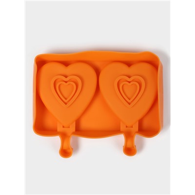 Форма для мороженого «Сердечко», силикон, 19.5×14×2.5 см, 2 ячейки (8.4×9 см), МИКС