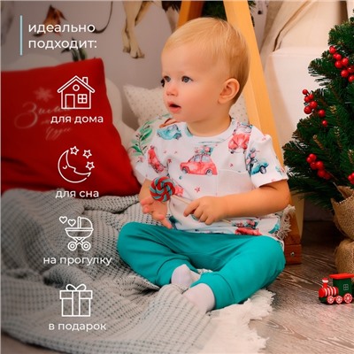 Футболка детская MINAKU New Year's cars, рост 62-68 см, белая