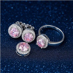 Комплект ювелирной бижутерии серьги, кулон и кольцо 18 р, покрытие посеребрение, вставка: фианиты, цвет: розовый и прозрачный, арт.313.255-18