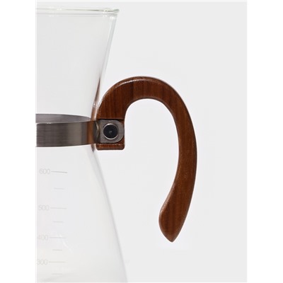 Кофеварка кемекс для кофе «Типика», 600 мл, с мерной шкалой, с деревянной ручкой, стекло, прозрачная