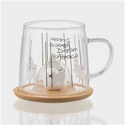 Кружка «Лама», 300 мл, с деревянной крышкой, стекло, рисунок МИКС
