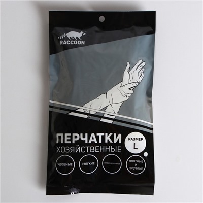 Перчатки хозяйственные Raccoon, ПВХ, 70 г, размер L, цвет белый