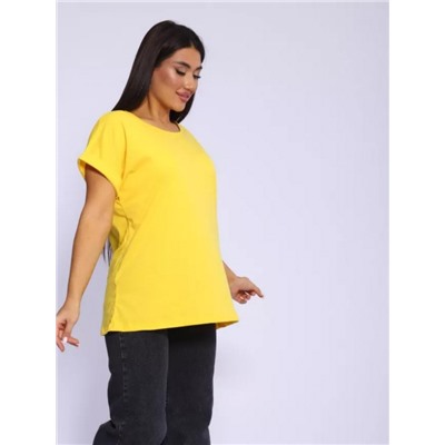 Футболка без рисунка с отворотами на рукавах, хлопок 100%, Арт. 561 (Желтый)