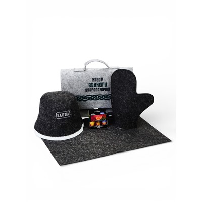 Набор для бани и сауны «Набор банного благополучия», 5 предметов: шапка, рукавица, масла, коврик, портфель