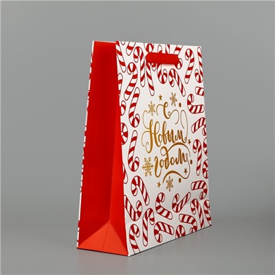 Пакет подарочный новогодний ламинированный «Новогодние леденцы», тиснение, M 30×26×9 см