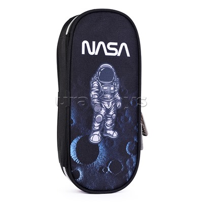 Пенал "NASA" 21x8x5 см, овальный для 50 предметов, с внутренним органайзером-створкой, плотный износостойкий полиэстер с водоотталкивающей пропиткой, на молнии