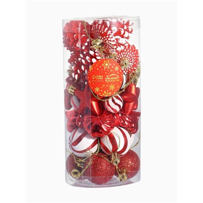 Ёлочные игрушки набор 33 шт. «Праздничный хоровод» 4 см, красный