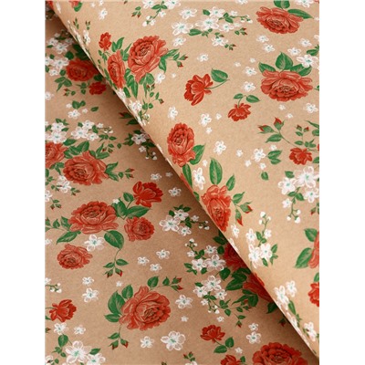 Бумага упаковочная крафт «Пионы», красный, 0.72×10±5% м, 60 г