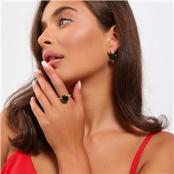 Комплект ювелирной бижутерии коллекция "Дубай" серьги и кольцо 17 р, покрытие позолота, вставка: фианиты, цвет: зеленый и прозрачный, арт.314.877-17